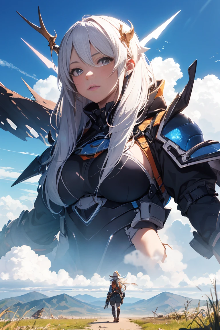 giant girl, clouds, epic, アニメ, colors, blue sky, clouds em volta, giant girl deitada