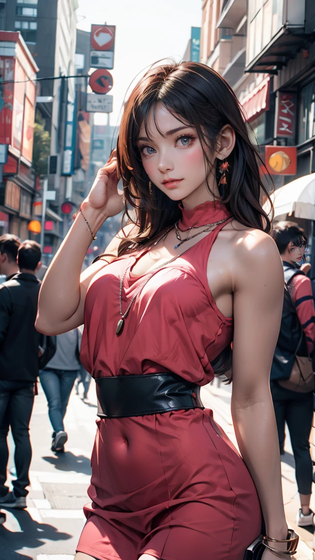 masterpiece, Female 4, dynamic, K-Pop Idols, Promotional Photos, Raise your hand, shout, kiss, Bring your face closer, Downtown, Hustle, Striking eyes, Fine skin, Confident（lol）, Bird&#39;s-eye view, squint, squint, squint, High resolution, Professional photos, Street Corner, share, pink, See-through bra, String Bikini, Spotlight, Rock singer, Rainbow Hair,, belly button, Straight hair, Put your hands in your pockets, Headphones, Long Hair, tattoo、24-year-old female、Sexy proportions、Sexy breasts、Narrow waist、Long eyelashes