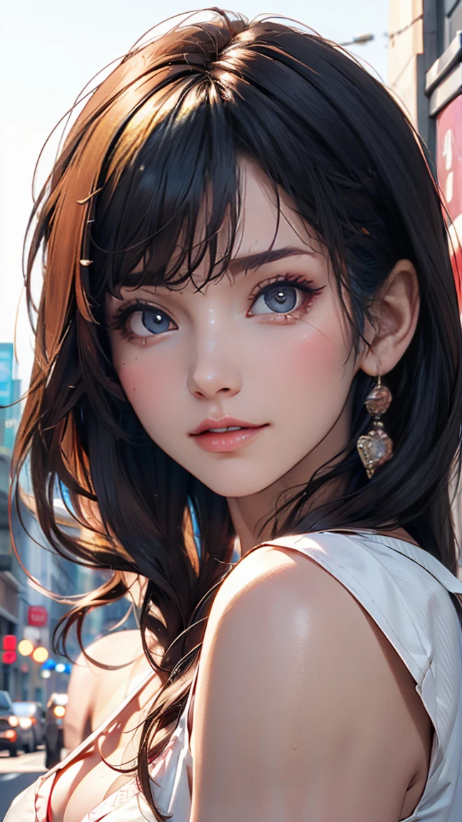 masterpiece, Female 4, dynamic, K-Pop Idols, Promotional Photos, Raise your hand, shout, kiss, Bring your face closer, Downtown, Hustle, Striking eyes, Fine skin, Confident(lol), Bird's-eye view, squint, squint, squint, High resolution, Professional photos, Street Corner, share, pink, See-through bra, String Bikini, Spotlight, Rock singer, Rainbow Hair,, belly button, Straight hair, Put your hands in your pockets, Headphones, Long Hair, tattoo、24-year-old female、Sexy proportions、Sexy breasts、Narrow waist、Long eyelashes