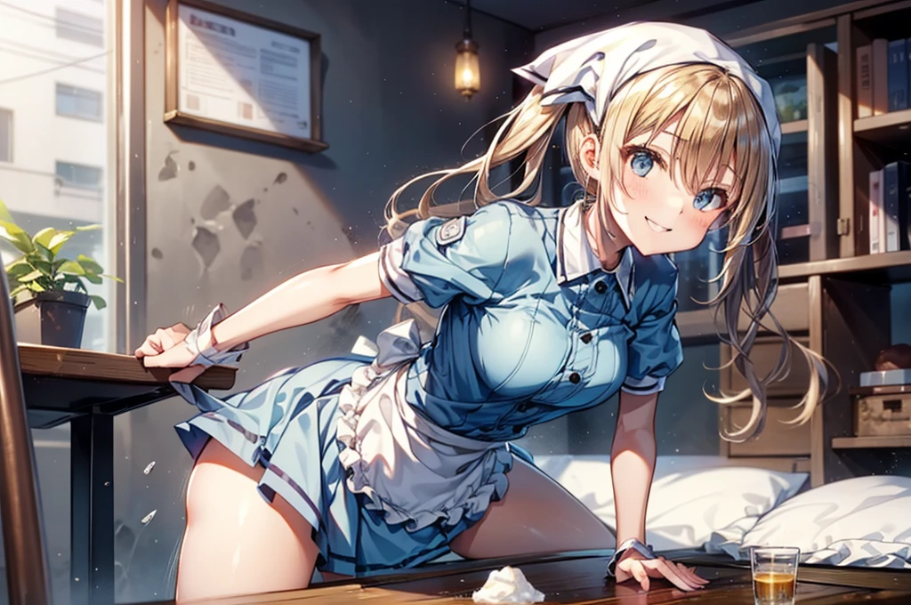 nswf,(Tabletop, Highest quality:1.2), Cowboy Shot, alone, One Girl, Kaho Hyuga, smile, View your viewers, Holding Tray, Twin tails, Head scarf, Maid, Frills, Blue Shirt, Waist apron, puffy short sleeve, Blue Skirt, Thighs Thighs Thighs Thighs, White glow, One Girl, Sex, On the bed, throw, , Mission Grab, Missionaries, Tabletop, Highest quality,Mission Grab,Doggie Grab,kawashiro nitori２０Old Man、((hetero))、intercourse with a man、((doggystyle)) 、(((clothed sex))),