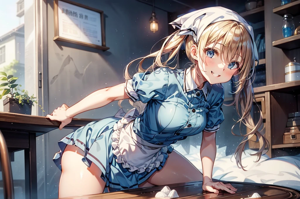 nswf,(Tabletop, Highest quality:1.2), Cowboy Shot, alone, One Girl, Kaho Hyuga, smile, View your viewers, Holding Tray, Twin tails, Head scarf, Maid, Frills, Blue Shirt, Waist apron, puffy short sleeve, Blue Skirt, Thighs Thighs Thighs Thighs, White glow, One Girl, Sex, On the bed, throw, , Mission Grab, Missionaries, Tabletop, Highest quality,Mission Grab,Doggie Grab,kawashiro nitori２０Old Man、((hetero))、intercourse with a man、((doggystyle)) 、(((clothed sex))),