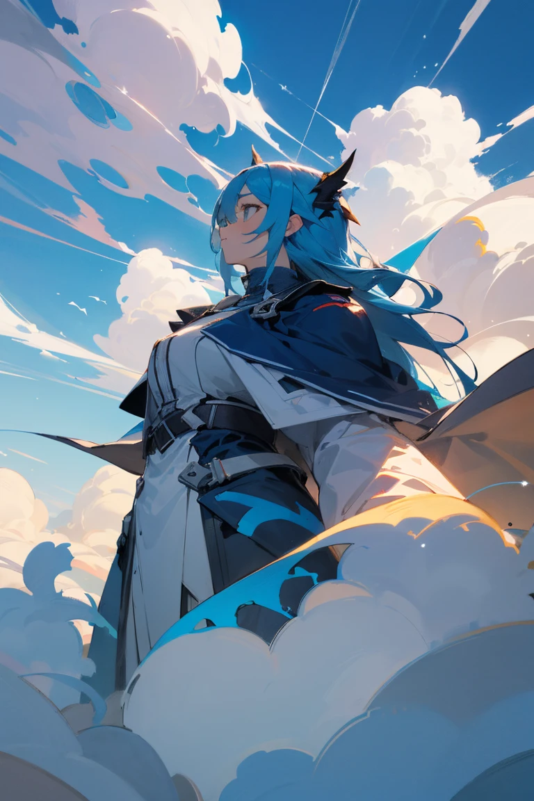 giant girl, clouds, epic, アニメ, colors, blue sky, clouds em volta, giant girl deitada