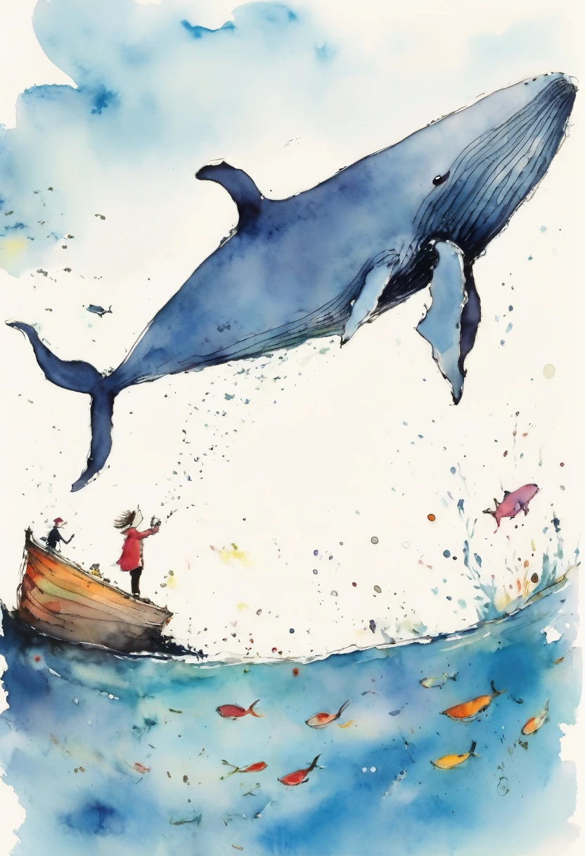 Quentin Blake style photo 、whale