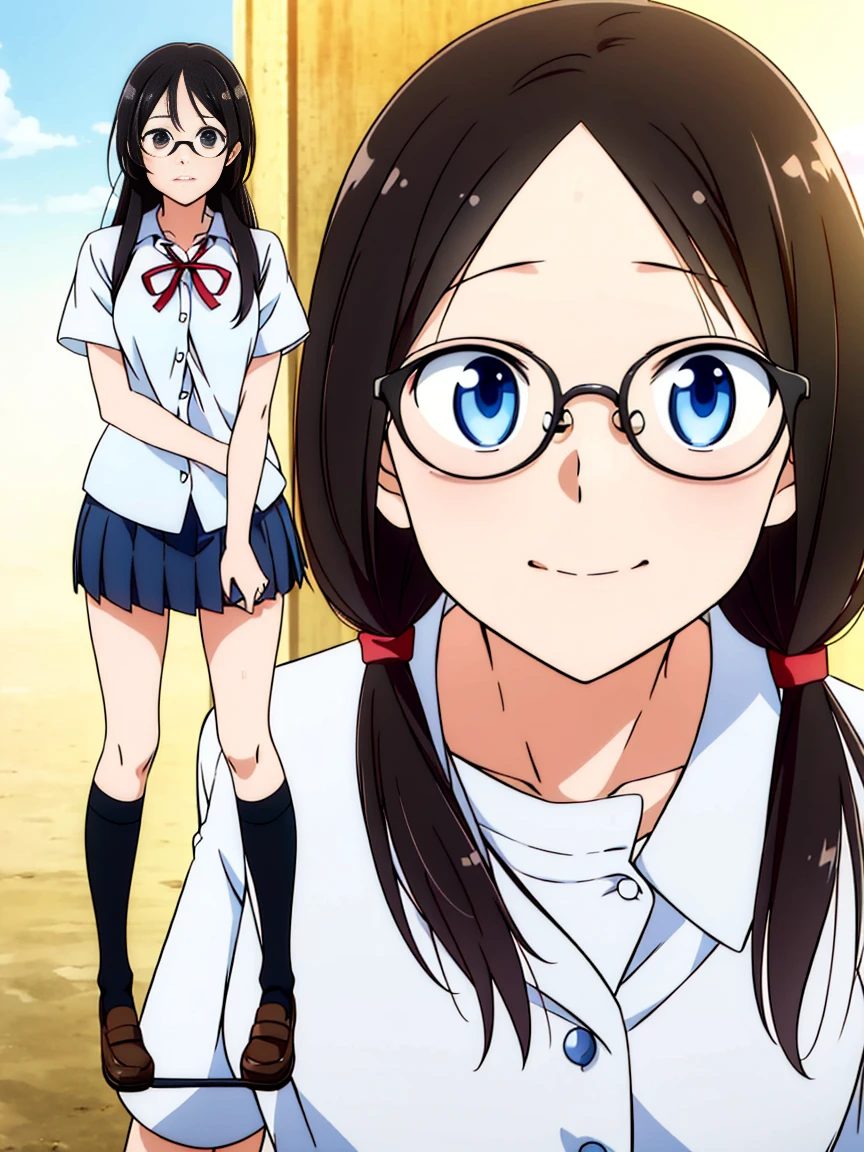 Best image quality,(Multiple Views)((1 girl))((high school girl))((amagami))Happy,Outdoor,station,Black Hair,ribbon,Glasses,mini skirt,Short sleeve shirt,Delete button,panties,good,loose socks,whole body,From below,Masturbation