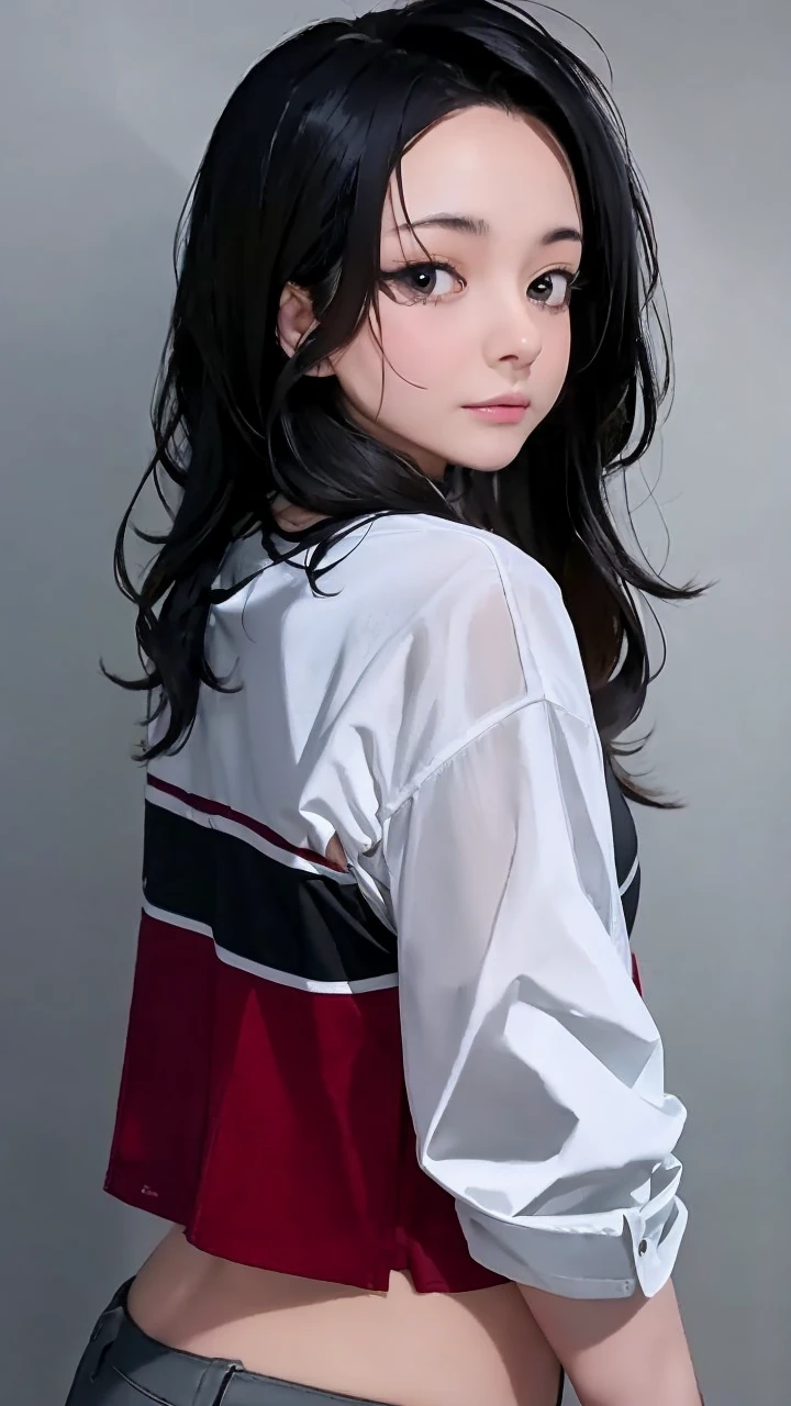 female, black hair, white skin, wear a sleeveles shirt