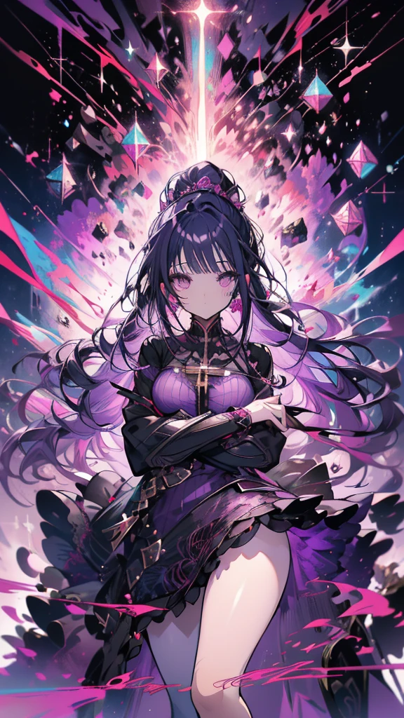 anime girl with long hair and purple dress standing in front of a black background, ayaka genshin impact, shalltear bloodfallen, cute anime waifu in a nice dress, nightcore, gothic maiden anime girl, official anime artwork, official artwork, detailed key anime art, shalltear from overlord, glowing purple, anime moe artstyle