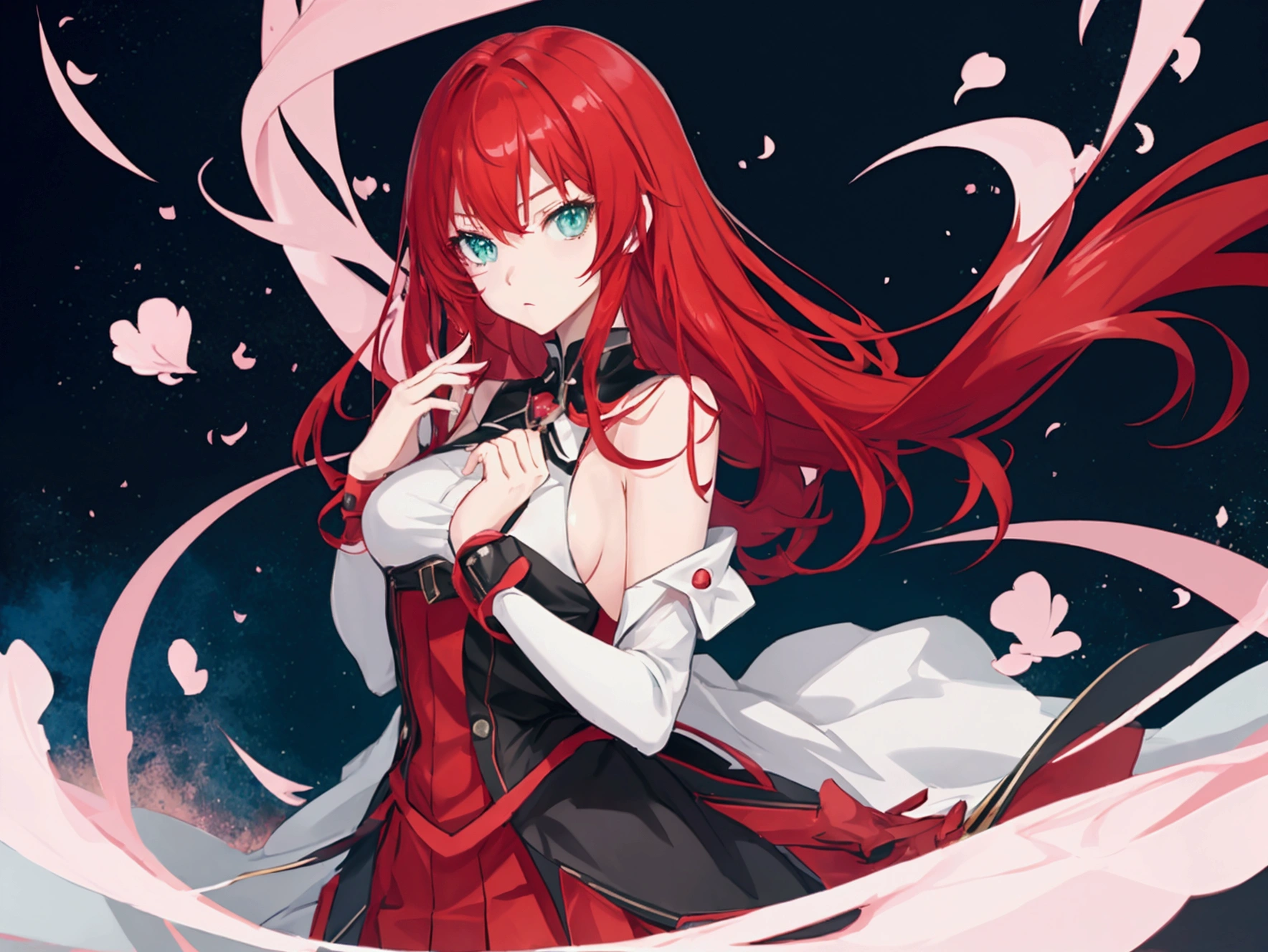 An anime girl in a secret organization outfit, your eyes are serious and doubtful, She is calm and showing indifference, gorgeous eyes, Red hair, greeneyes, good art, good drawing, 2D anime, 2d, cute, 2 hands and 5 fingers on each hand, beautiful hands, good hands drawn, 4K, 8k,