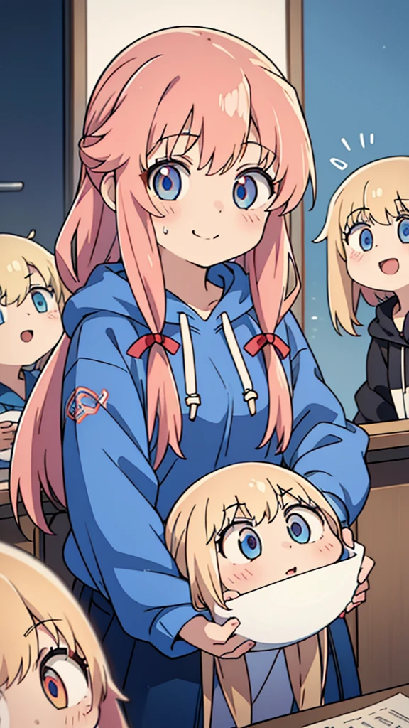 masterpiece、Very detailed、(One Girl:1.2)、、hoodie、Big eyes、Close-up、Laughter、(((Anime Style)))、Shining Eyes、Open your mouth、smug face、front、whole body