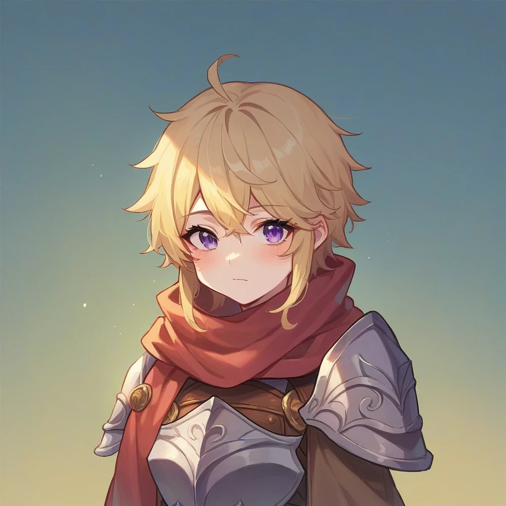 score_9, score_8_up, score_7_up, score_6_up, source_anime,
1girl, solo,  poppylol, colored skin, blonde_hair, purple_eyes, poparmour, armor, scarf, Sentada en una roca, feliz