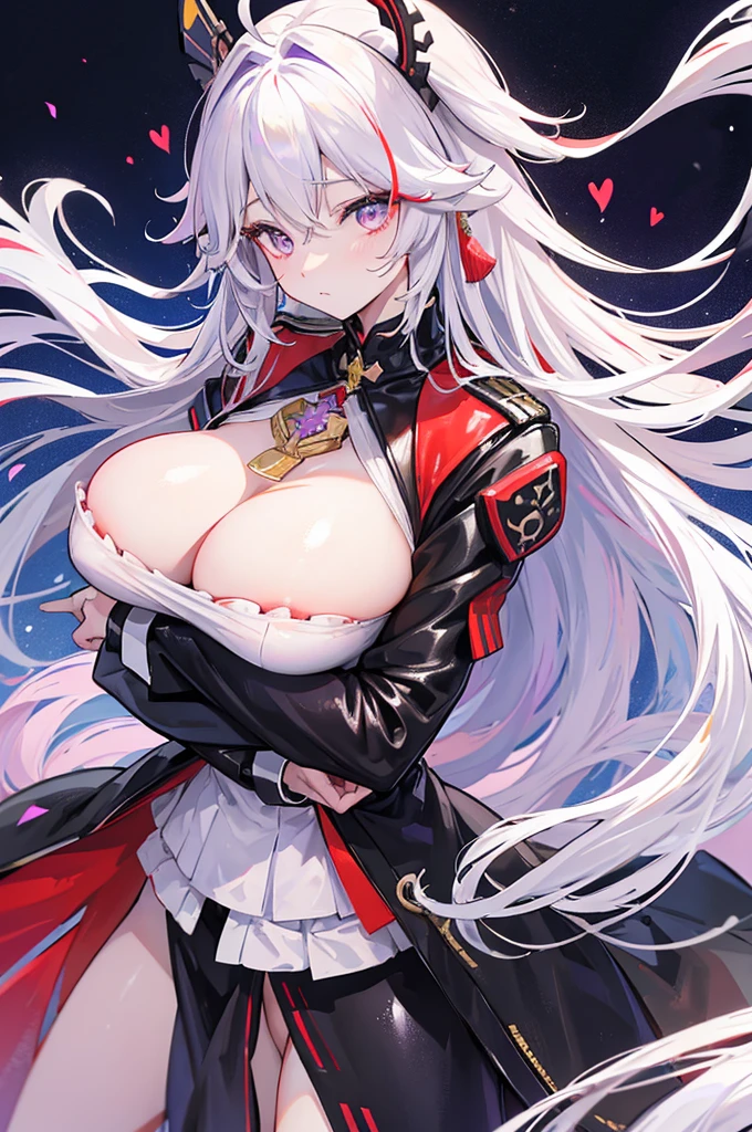 Prinz Eugen、Yae Miko、
(Right eye is yellow、Purple left eye)、
Highest quality、Highly refined、Super detailed、Sparkling Eyes、
Ultra-high resolution、Ultra HD、masterpiece、Detailed hands、
One woman、Only one person、solo、
(uniform)、(Slit leather long skirt)、
(Long coat)、Leather clothing、
Ahoge、messy hair、Super long hair、
Saggy breasts、Extra long milk、Huge breasts、
Cross your arms、
