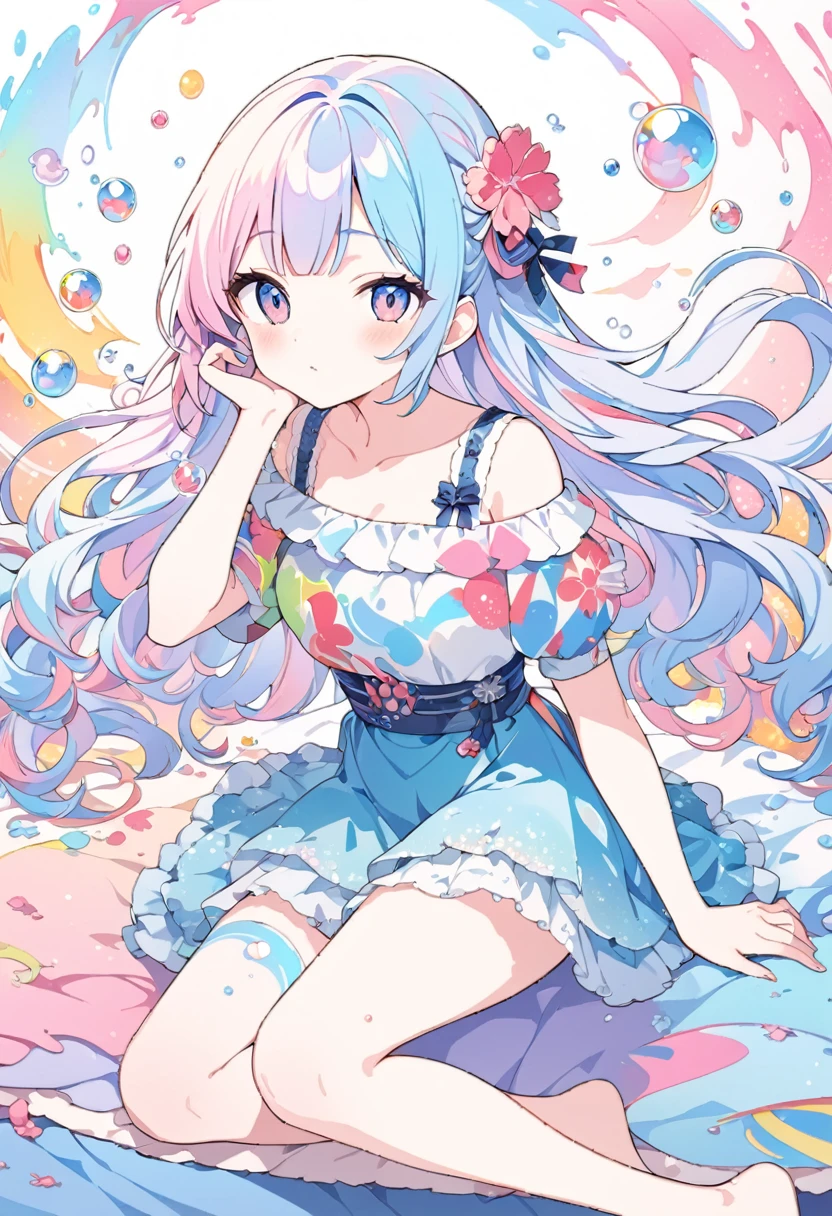 Momoko Sakura Style、8K quality、Intense watercolor, detailedな水彩アート, Watercolor splash, Surreal, Avant-garde pop art, Beautiful and expressive paintings, Beautiful artwork illustration, Very colorful tones, wonderful, Cool Beauty, Highest quality、Official Art, Vector art, Stylish design, (((水着姿の最も美しいTwo Girls))), (((Highest quality))), High resolution, ((detailed)), (((Doodle Art)), ((masterpiece)), ((Super detailed)), (((Colorful soap bubbles))),(((bed、Shyness))),(((((Two Girls)))))
