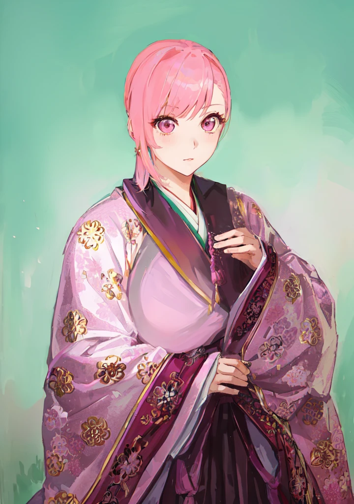 Pink Hair、Anime girl in purple dress,, Sakura Haruno, ((Wearing noble robes)), Goto Indian Summer,Produced in collaboration with Anime Painter Studio, Inspired by Nishikawa Sukenobu, Glorious Makami, inspired by Eizan Kikukawa, Wearing Kimono, Yaoi Haruma, Wearing Kimono,big ,huge ,sex body,Three Kingdoms,Dynasty Warriors,Chinese style,Hanfu,Huge Breasts,Pink Eyes,Pink Hair,A bit sinister look,Cunning girl,fate Miyamoto Musashi