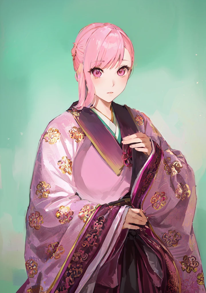 Pink Hair、Anime girl in purple dress,, Sakura Haruno, ((Wearing noble robes)), Goto Indian Summer,Produced in collaboration with Anime Painter Studio, Inspired by Nishikawa Sukenobu, Glorious Makami, inspired by Eizan Kikukawa, Wearing Kimono, Yaoi Haruma, Wearing Kimono,big ,huge ,sex body,Three Kingdoms,Dynasty Warriors,Chinese style,Hanfu,Huge Breasts,Pink Eyes,Pink Hair,A bit sinister look,Cunning girl,fate Miyamoto Musashi