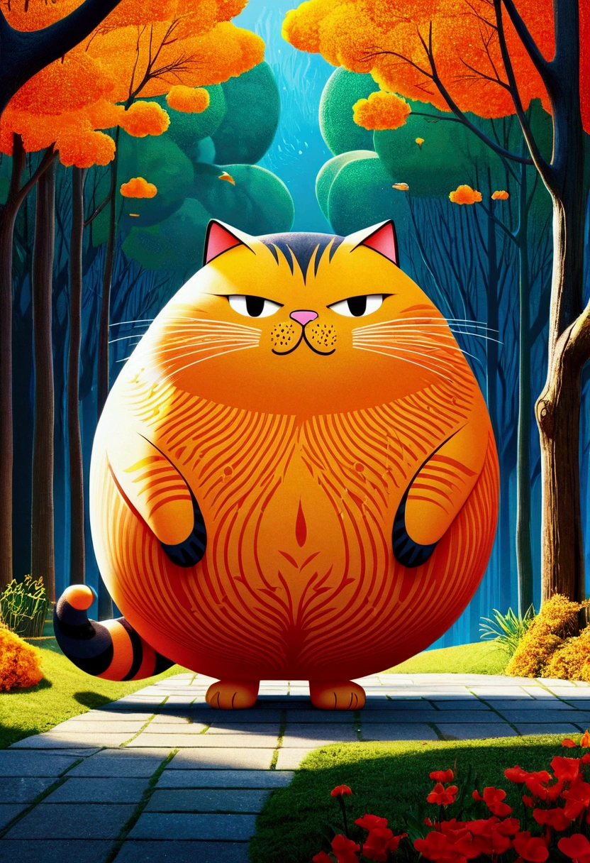 Giant fat Cat, full body, outdoor, by Tang Yau Hoong, cinematic still, (best quality, masterpiece), very aesthetic, perfect composition, intricate details, ultra-detailed, vivid colors