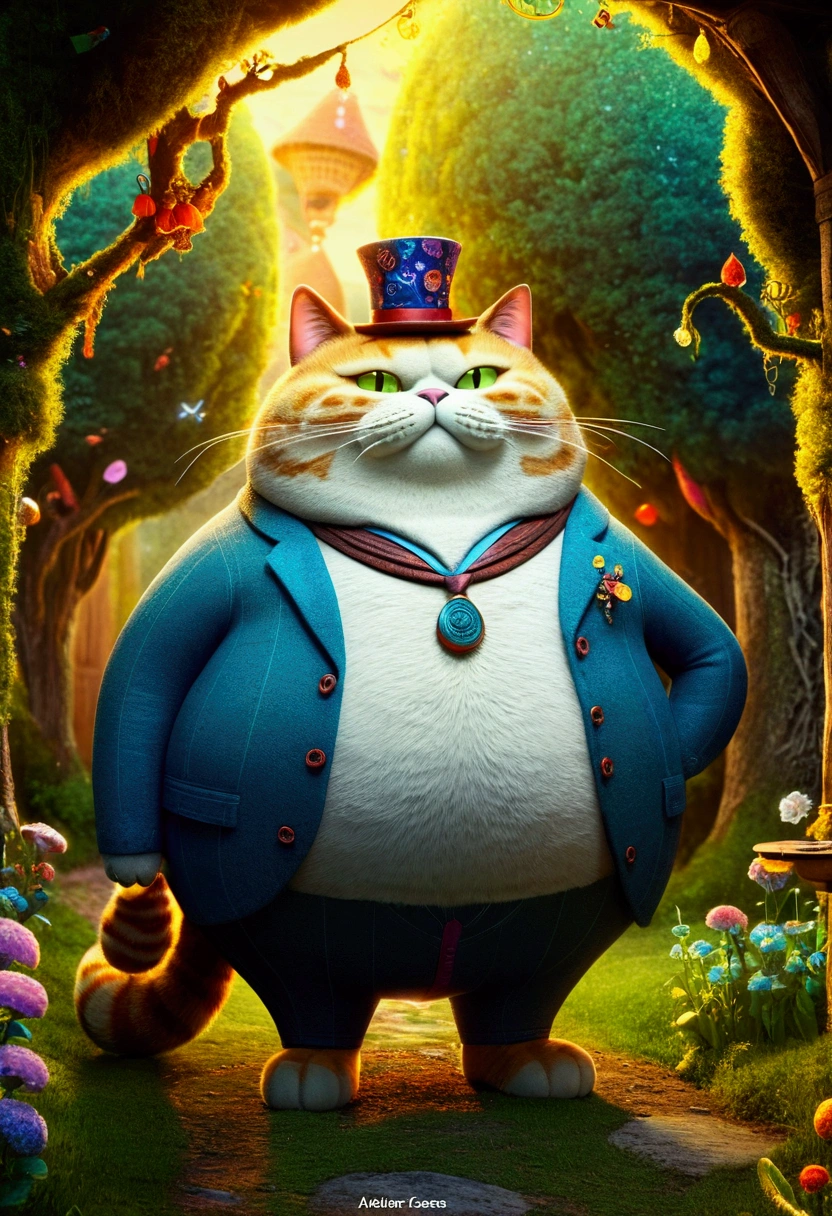 Giant fat Cat, full body, outdoor, by Alexander Jansson, cinematic still, (best quality, masterpiece), very aesthetic, perfect composition, intricate details, ultra-detailed, vivid colors