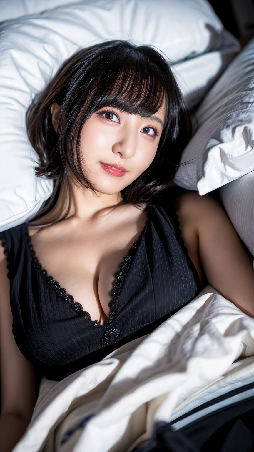 20-year-old, 8k, RAW Portrait (Japanese Girls), photo Realistic, Ultra-high resolution, Highest quality, Actual photo , dramatic, Atmospheric, Realistic,
One girl, a very beautiful Japanese Girls, Big Breasts,Glamorous shot of a girl, smile,Bobcut,Textured skin,Hotel,dress,mini skirt,sexy,pillow,(lying on bed:1.3),sleep,Thighs,Big and beautiful eyes,Rich, Beautifully detailed nose,View your viewers, 