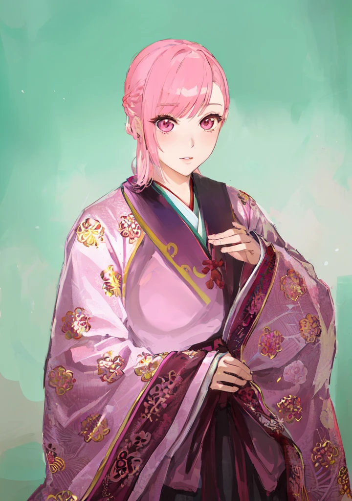 Pink Hair、Anime girl in purple dress,, Sakura Haruno, ((Wearing noble robes)), Goto Indian Summer,Produced in collaboration with Anime Painter Studio, Inspired by Nishikawa Sukenobu, Glorious Makami, inspired by Eizan Kikukawa, Wearing Kimono, Yaoi Haruma, Wearing Kimono,big ,huge ,sex body,Three Kingdoms,Dynasty Warriors,Chinese style,Hanfu,Huge Breasts,Pink Eyes,Pink Hair,A bit sinister look,Cunning girl,fate Miyamoto Musashi