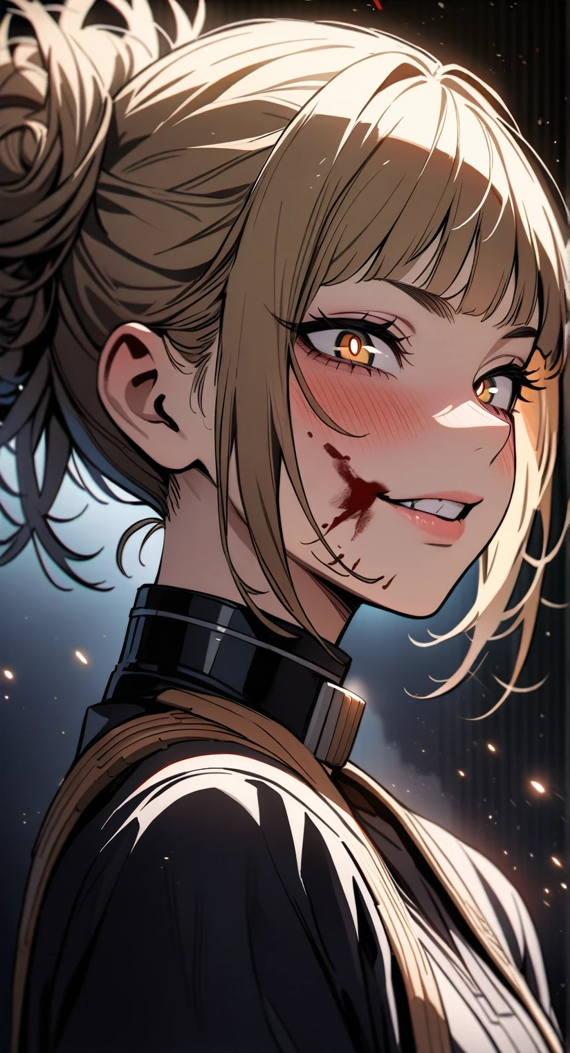(masterpiece), (best quality), (ultra-detailed),
1girl, solo, gorgeous lips, an elegant face,
light particle, particle, shadow,
Himiko Toga, My Hero Academia, detailed lips , black detailed pupils, blush, blood on face, evil grin , upper body
