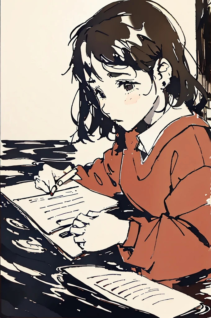 Singer IU wrting a letter, detais, thick stroke, water paint:0.5,