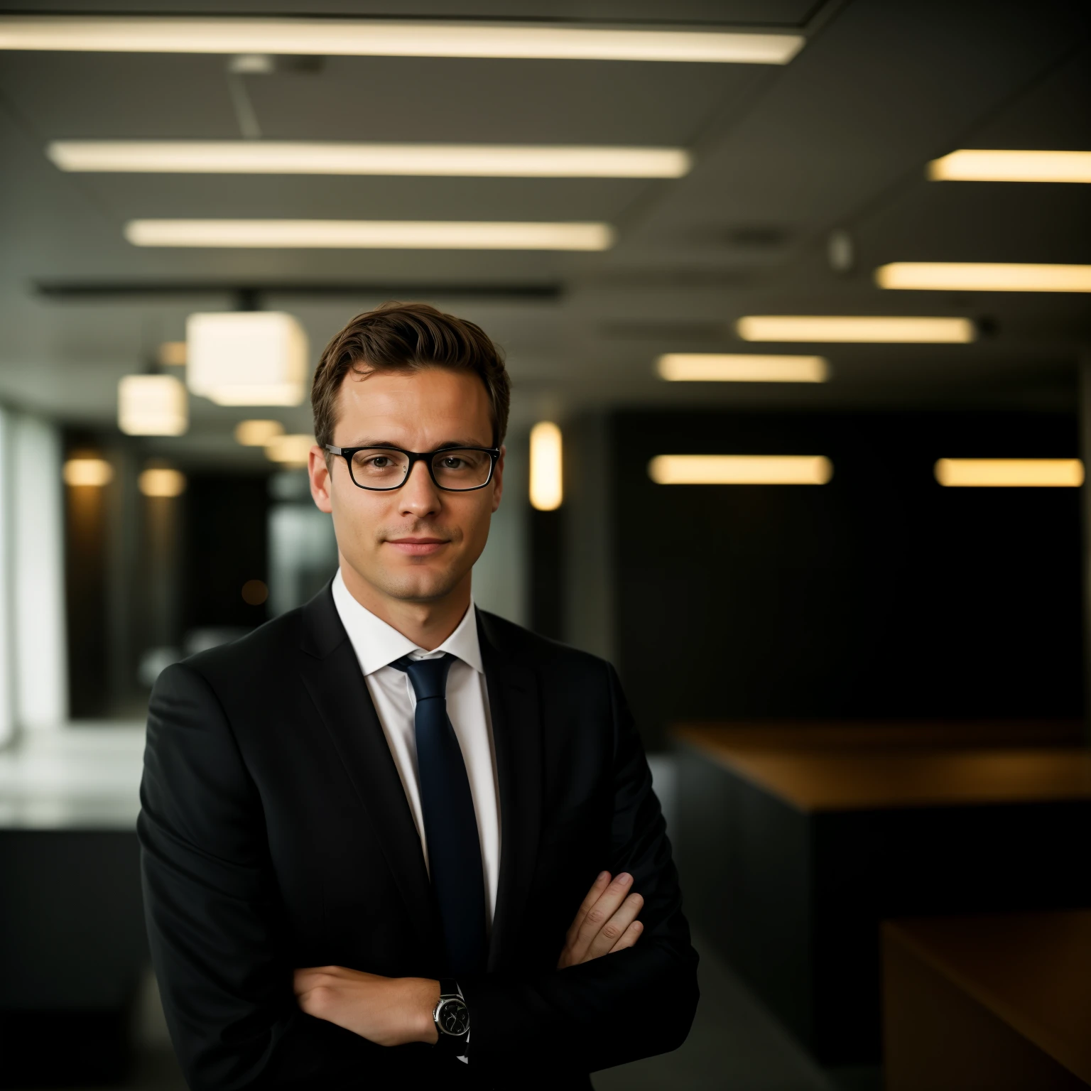 There is a man in a suit and tie and glasses presenting a news program, Photography journalism, , Ronen Bekerman, corporate portrait, casal Jesper Knudsen, on a dark background, well-lit professional photo, Direction: Dietmar Damerau, Direction: Jonas De Ro, casal Jens Søndergaard, Sasha Schneider