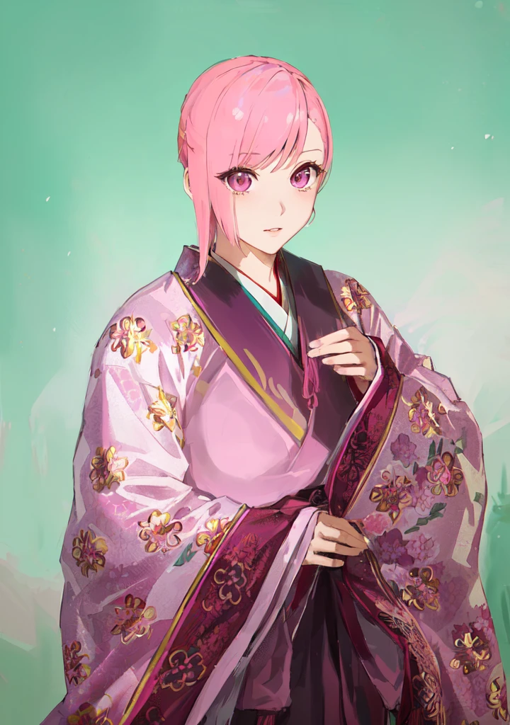 Pink Hair、Anime girl in purple dress,, Sakura Haruno, ((Wearing noble robes)), Goto Indian Summer,Produced in collaboration with Anime Painter Studio, Inspired by Nishikawa Sukenobu, Glorious Makami, inspired by Eizan Kikukawa, Wearing Kimono, Yaoi Haruma, Wearing Kimono,big ,huge ,sex body,Three Kingdoms,Dynasty Warriors,Chinese style,Hanfu,Huge Breasts,Pink Eyes,Pink Hair,A bit sinister look,Cunning girl,fate Miyamoto Musashi