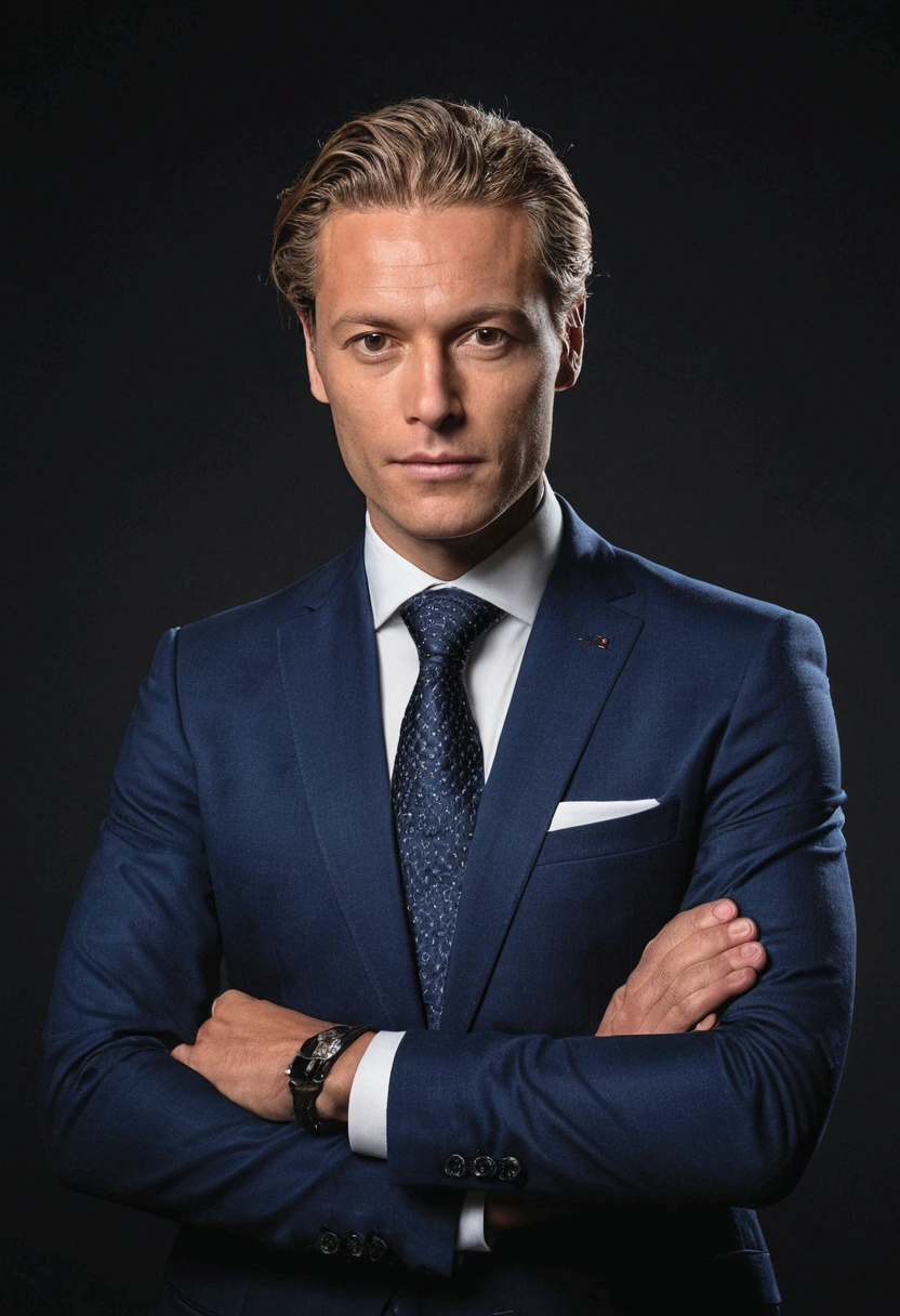 There is a man in a suit and tie presenting a news program, Photography journalism, , Ronen Bekerman, corporate portrait, casal Jesper Knudsen, on a dark background, well-lit professional photo, Direction: Dietmar Damerau, Direction: Jonas De Ro, casal Jens Søndergaard, Sasha Schneider