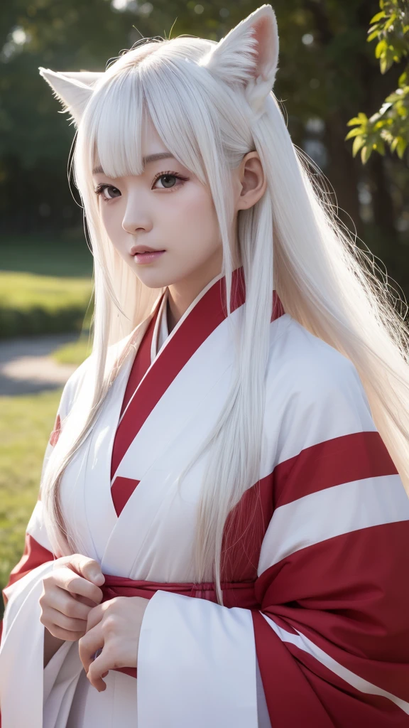 White Demon Fox、Nine-tailed Fox、Japanese women、kimono、Fair skin、Red lines on face、8K、I have long hair