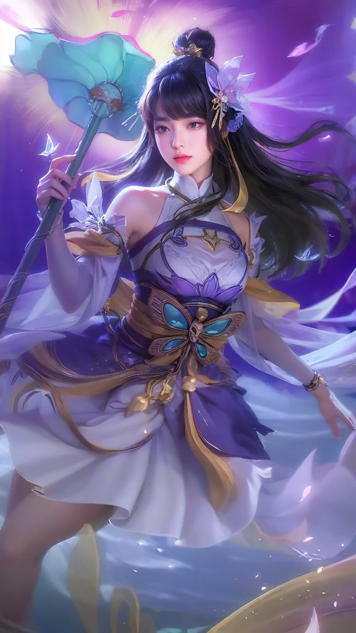 best quality, masterpiece, photo realistic, ultra realistic, raw photo, 1girl, hanfu, standing in front a house, hair ornament, bracelet, beautiful face, beautiful eyes, detailed background, finely detailed