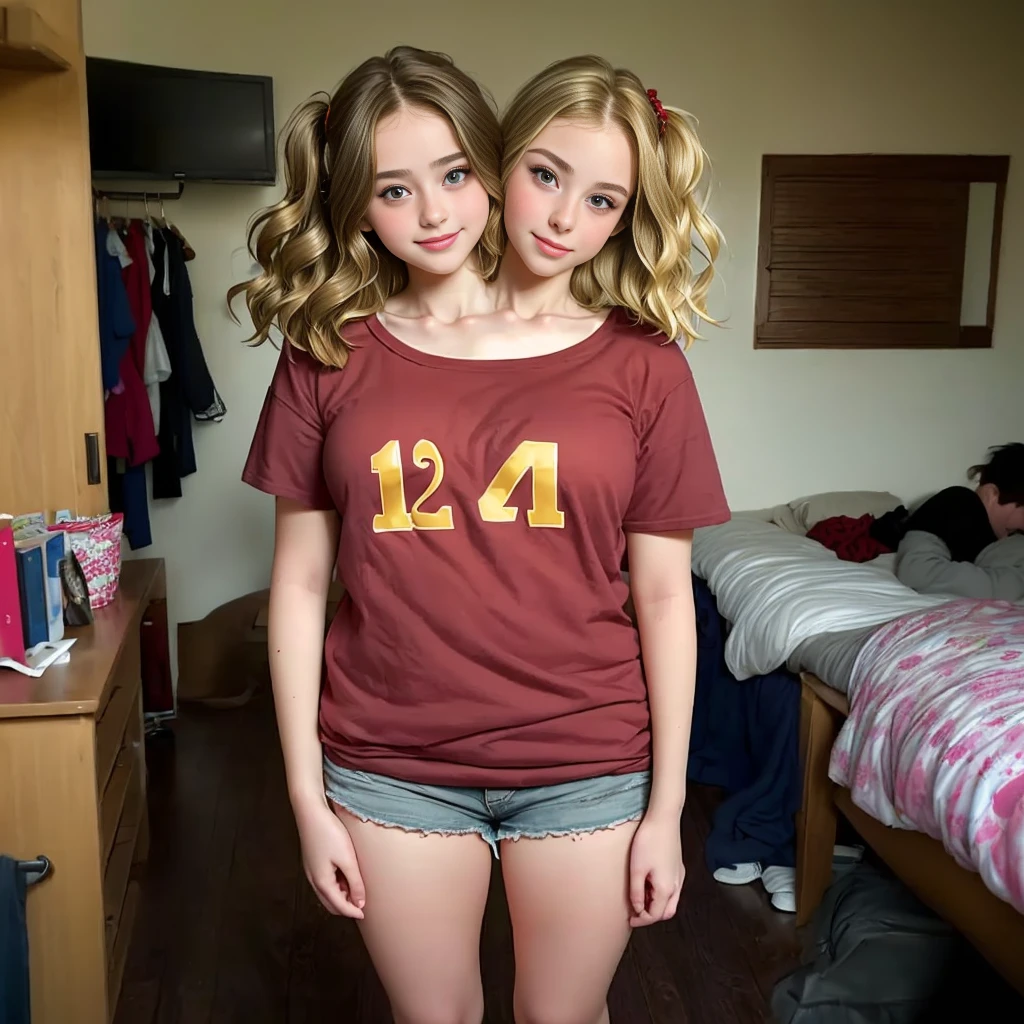 2heads, two headed girl, (two legs:1.5), (12 year old girl:1.5), (red hair:1.5), (blonde hair:1.5)