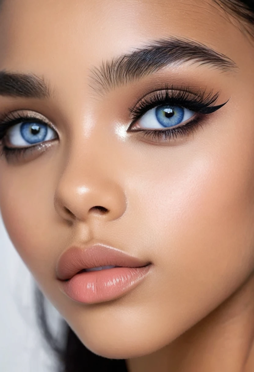 (UHD, retina, masterpiece, accurate, anatomically correct, textured skin, super detail, high details, high quality, best quality, high res, 1080P, HD, 4K, 8k, 16k), (gorgeous mixed supermodel, beautiful detailed blue eyes, beautiful detailed lips, extremely detailed eyes and face), studio lighting, physically-based rendering, vivid colors, (Gigantic Sagging breasts), (micro bikini), (Medium Closeup Shot, side cut, shiny hair, shiny skin, blush), (bokeh), eye reflection,, dark atmosphere, highly detailed skin texture, extreme details, perfect breast, dark tanned skin, freckles,, ultra detailed skin texture, soft lights, flush skin