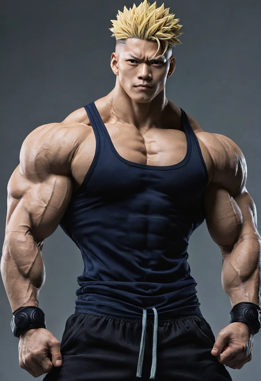 jujutsu kaisen satura gojo as super realistic bodybuilder 