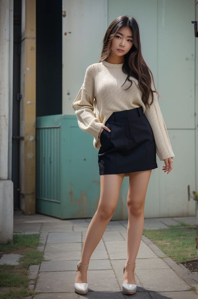 full body shot of a woman wearing the latest fashion outfit doing random photoshoot pose, asian girl, asian girl with long hair, trending korean fashion, trending japanese fashion, beautiful asian girl, chinese girl, beautiful south korean woman, a young asian woman, wenfei ye, asian woman, korean girl, xintong chen, asian girl, an asian woman, gorgeous korean woman, random colored outfit