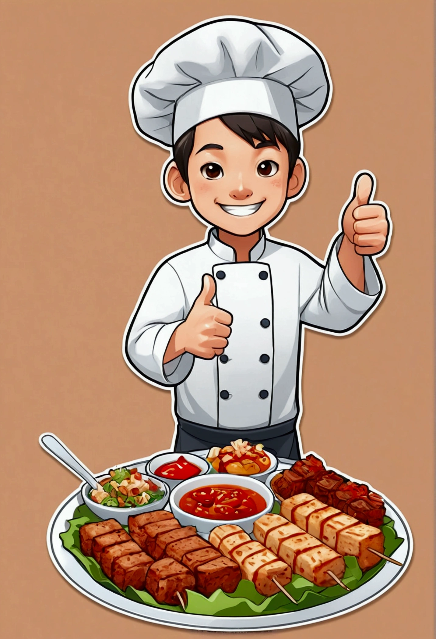 Cartoon boy holding a plate of food giving thumbs up, Telegram Stickers, Red Cliff, Telegram Stickers design, tasty, Map tofu cartoon, Offer a plate of food, Kebabs, Kawaii, Genzoman, Best Chef, Hannah's Daughter, Hayao Miyazaki, delicious food, Ahmad, akiman, Hayashida