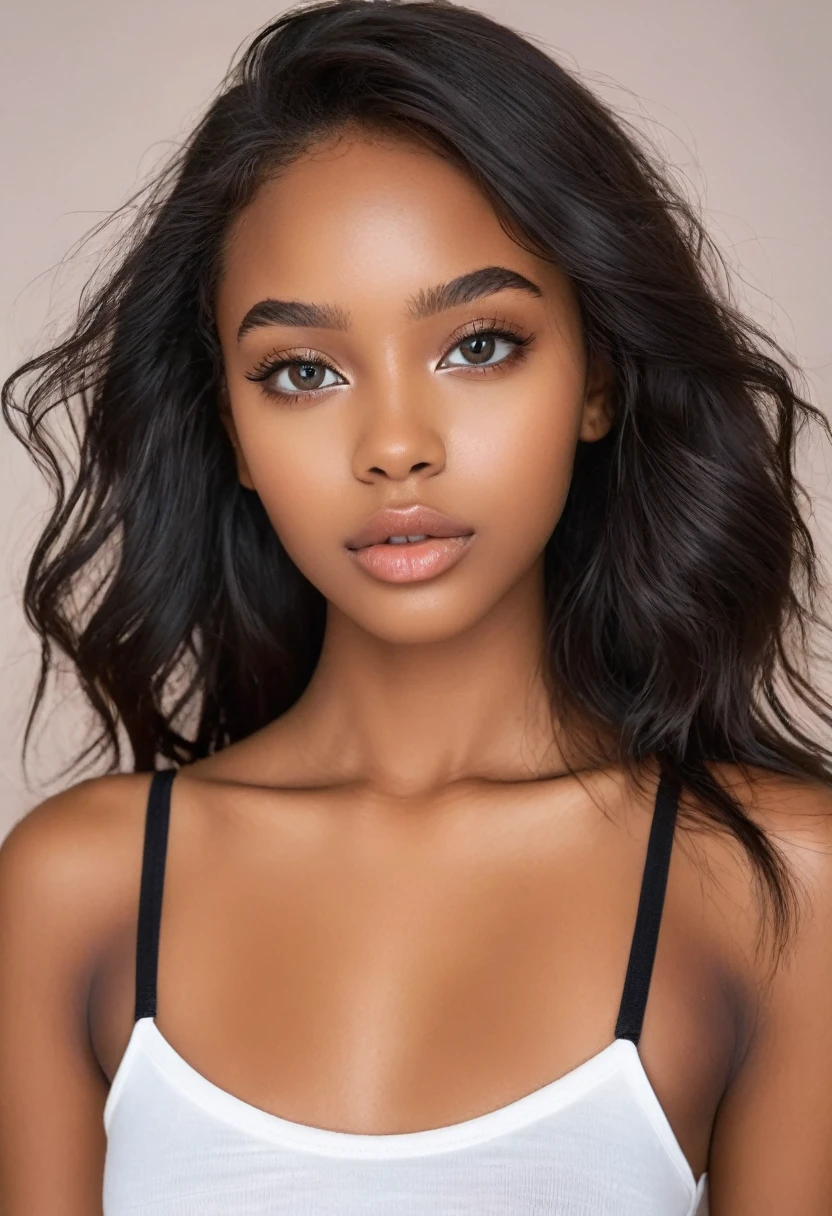 une jeune femme noire de 23 ans, hanches épaisses, tout le corps, vetements décontractés,  Beaux yeux détaillés, belles lèvres détaillées, yeux et visage extrêmement détaillés, long cils, éclairage naturel, photoRéaliste, 8k, haute qualité, Détails élevés, Réaliste, chef-d&#39;œuvre, couleurs vives, tons de couleurs chaudes