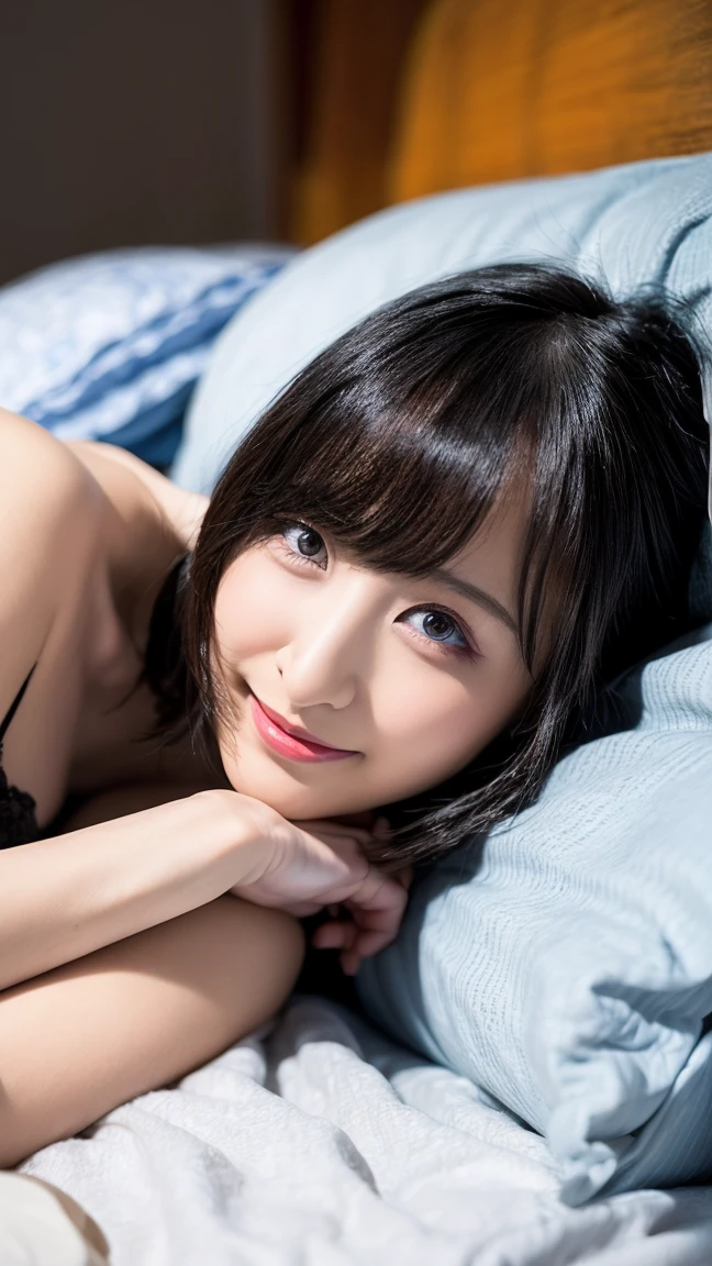 20-year-old, 8k, RAW Portrait (Japanese Girls), photo Realistic, Ultra-high resolution, Highest quality, Actual photo , dramatic, Atmospheric, Realistic,
One girl, a very beautiful Japanese Girls, Big Breasts,Glamorous shot of a girl, smile,Bobcut,Textured skin,Hotel,Completely naked,sex,sexy,pillow,(lying on bed:1.3),sleep,Thighs,Big and beautiful eyes,Rich, Beautifully detailed nose,View your viewers,