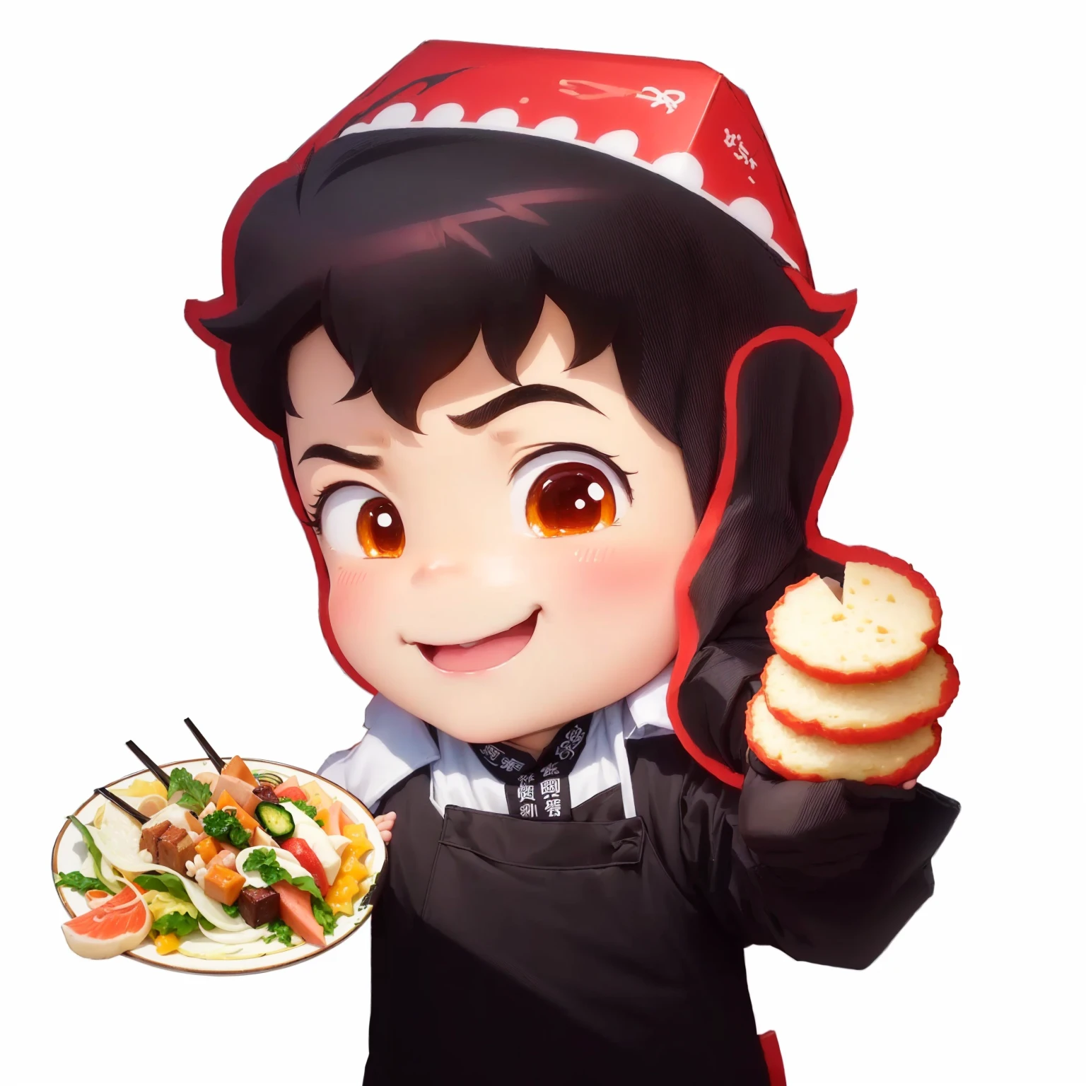 Cartoon boy holding a plate of food and giving thumbs up, Best Chef, Tanjiro, Happy chef, Map tofu cartoon, Dining room!!, tasty, daoshi, Dining room!, strict, Monitor, Inspired by Awataguchi Takamitsu, Red Cliff, 非常tasty, official art works, Avatar pictures, Chen Bo, Sakimi Chen, Kawaii