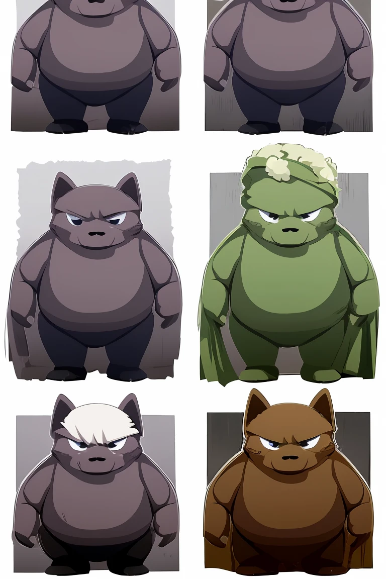 Make the same character but gaining a LOT of weight in each image