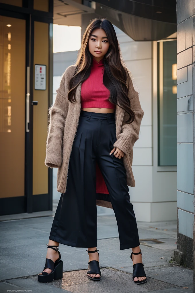 full body shot of a supermodel wearing the latest fashion outfit doing random photoshoot pose, asian girl, asian girl with long hair, trending korean fashion, trending japanese fashion, beautiful asian girl, chinese girl, beautiful south korean woman, wenfei ye, asian woman, korean girl, xintong chen, asian girl, gorgeous korean woman, random colored outfit, winter clothes