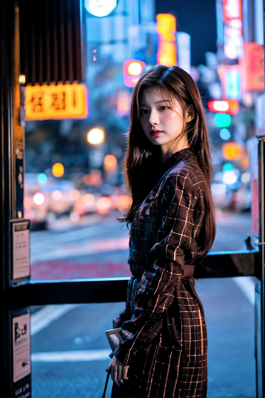 ((best quality)), ((masterpiece)), (Cinematic Aesthetic:1.4) Photo of a beautiful korean fashion model bokeh city night