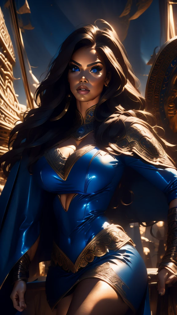 Gorgeous, Hot, Sultry, Very sexy Adult Latina model Daisy Marie, Valkyrie, Long brunette hair, blue eyes, detailed facial features, proportional hands, proportional fingers, leather armor, fur cape, viking ship,