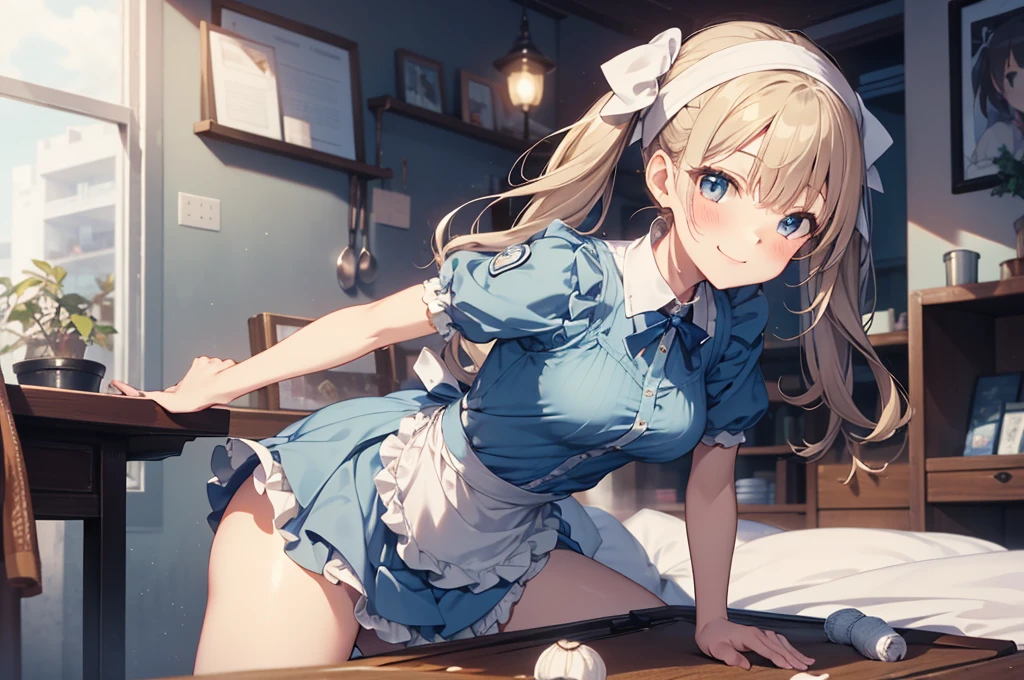 nswf,(Tabletop, Highest quality:1.2), Cowboy Shot, alone, One Girl, Kaho Hyuga, smile, View your viewers, Holding Tray, Twin tails, Head scarf, Maid, Frills, Blue Shirt, Waist apron, puffy short sleeve, Blue Skirt, Thighs Thighs Thighs Thighs, White glow, One Girl, Sex, On the bed, throw, , Mission Grab, Missionaries, Tabletop, Highest quality,Mission Grab,Doggie Grab,kawashiro nitori、((２０Old man and heterosexual))、intercourse with a man、(((doggystyle))) 、((clothed sex)),,A man grabs a woman&#39;s buttocks from behind、For men, only the body is drawn