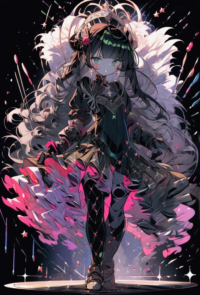 nsfw, masterpiece, best quality, ultra detailed, , a girl, swordsman, long sword in hand, covered in wounds, {bloodstained}, {bandages}, gothic Lolita fashion , twin-tailed green and black hair, {tattered clothes}, medieval European battlefield, running, in battle, sprint, with a castle, surrounded by stars and a meteor shower, at night ,afterimage, full body, symmetrical structure of top and bottom