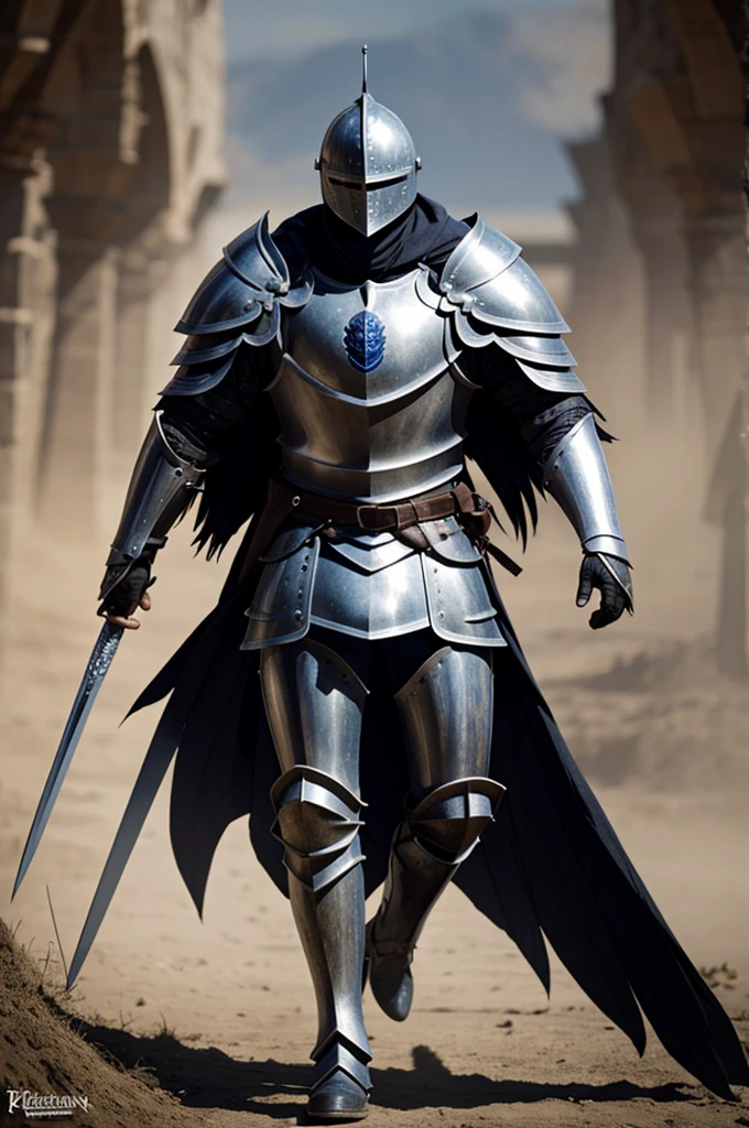 a knight in armor with raven designs