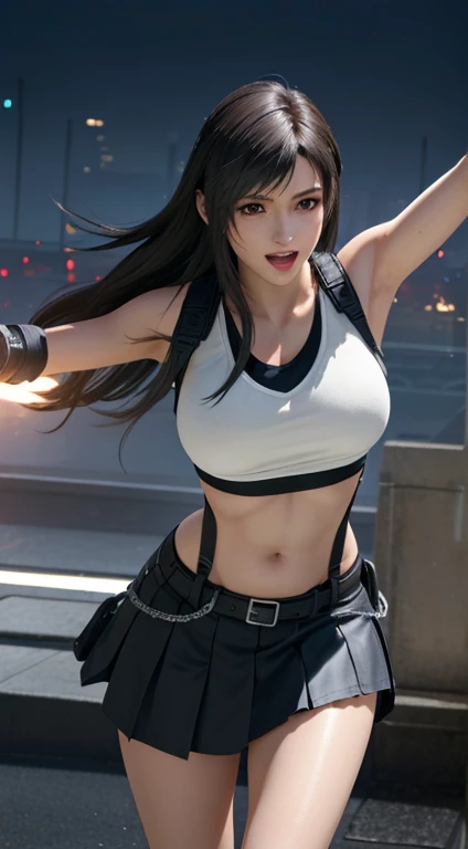 (Top Quality, Masterpiece: 1.1), (Realistic: 1.3), BREAK (((FF7,Tifa_lockhart))),(tifa_lockhart and monsters), (open mouth, clenched fist, action pose,:1.1), ((fight against)),,(A dark, barely lit torture chamber:1.3,wet:1.2,night:1.1,handcuffs:1.3,restraint:1.2,chain),(face focus:1.1), BREAK (((FF7,Tifa_lockhart))),(Long Straight Brown Hair, Big breasts: 1.5),(Tifa_lockhart uniform:1.3, suspenders, low rise, mini skirt, tank top,torn uniform:1.3,torn tank top:1.3),abrasion:1.5, BREAK (((FF7,Tifa_lockhart))),(shiny oiled skin: 1.1),(crowd of monster:1.3),(many monsters:1.2), ((stringy viscous liquid)),wet hair, about 18 years old,sensual, looking me:1.2, (sweat on body:1.3)