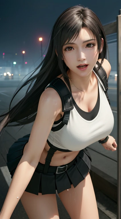 (Top Quality, Masterpiece: 1.1), (Realistic: 1.3), BREAK (((FF7,Tifa_lockhart))),(tifa_lockhart and monsters), (open mouth, clenched fist, action pose,:1.1), ((fight against)),,(A dark, barely lit torture chamber:1.3,wet:1.2,night:1.1,handcuffs:1.3,restraint:1.2,chain),(face focus:1.1),  BREAK (((FF7,Tifa_lockhart))),(Long Straight Brown Hair, Big breasts: 1.5),(Tifa_lockhart uniform:1.3, suspenders, low rise, mini skirt, tank top,torn uniform:1.3,torn tank top:1.3),abrasion:1.5,  BREAK (((FF7,Tifa_lockhart))),(shiny oiled skin: 1.1),(crowd of monster:1.3),(many monsters:1.2),  ((stringy viscous liquid)),wet hair, about 18 years old,sensual, looking me:1.2, (sweat on body:1.3)