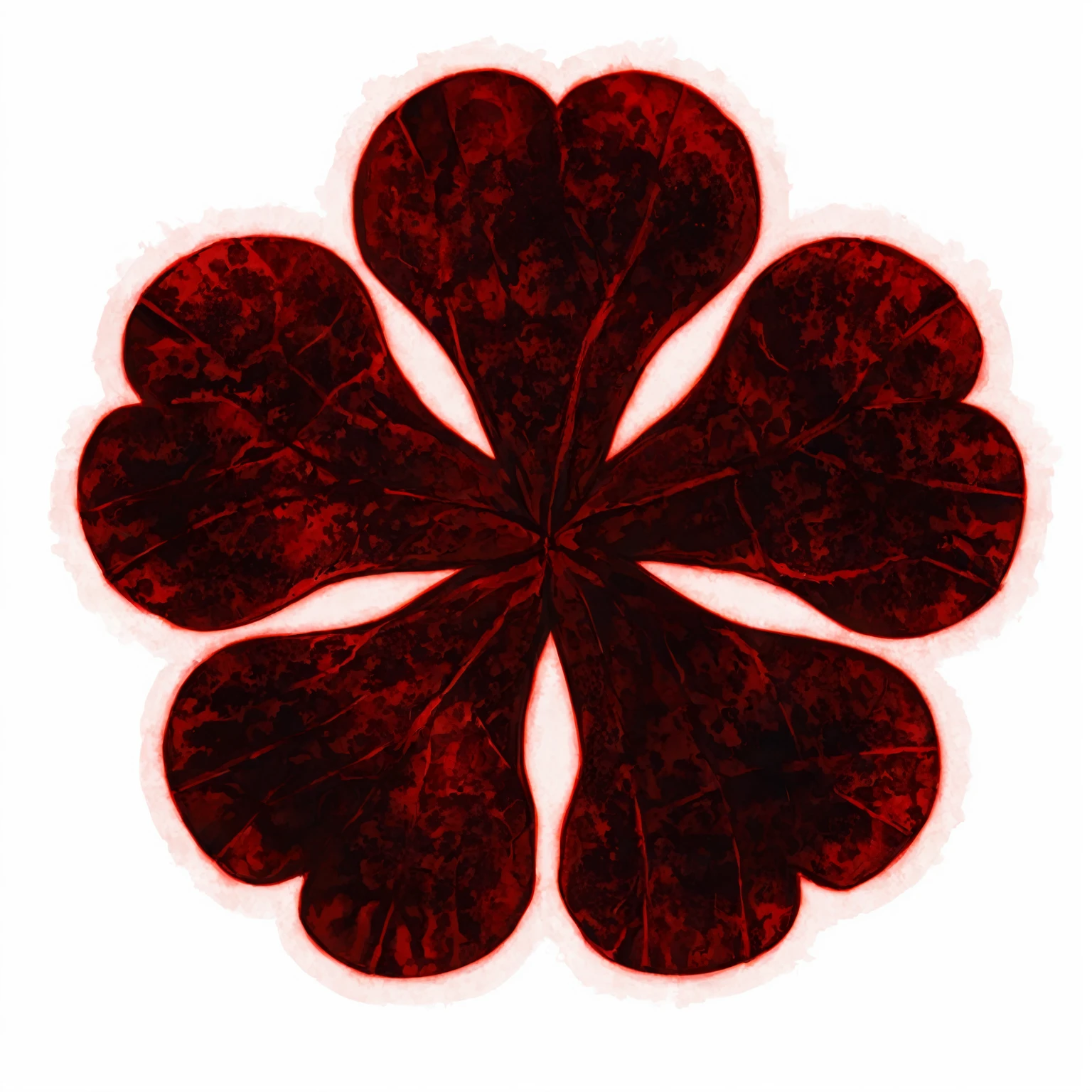 image of a black and red five leaf clover, five leaf clover, depicting a clover, horror, grudge theme, horror theme, distressed clover leaf, logo of black clover anime
