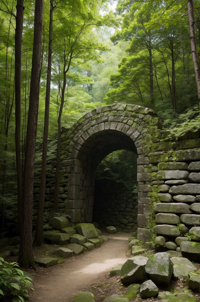 A giant stone wall, that separates a forest 