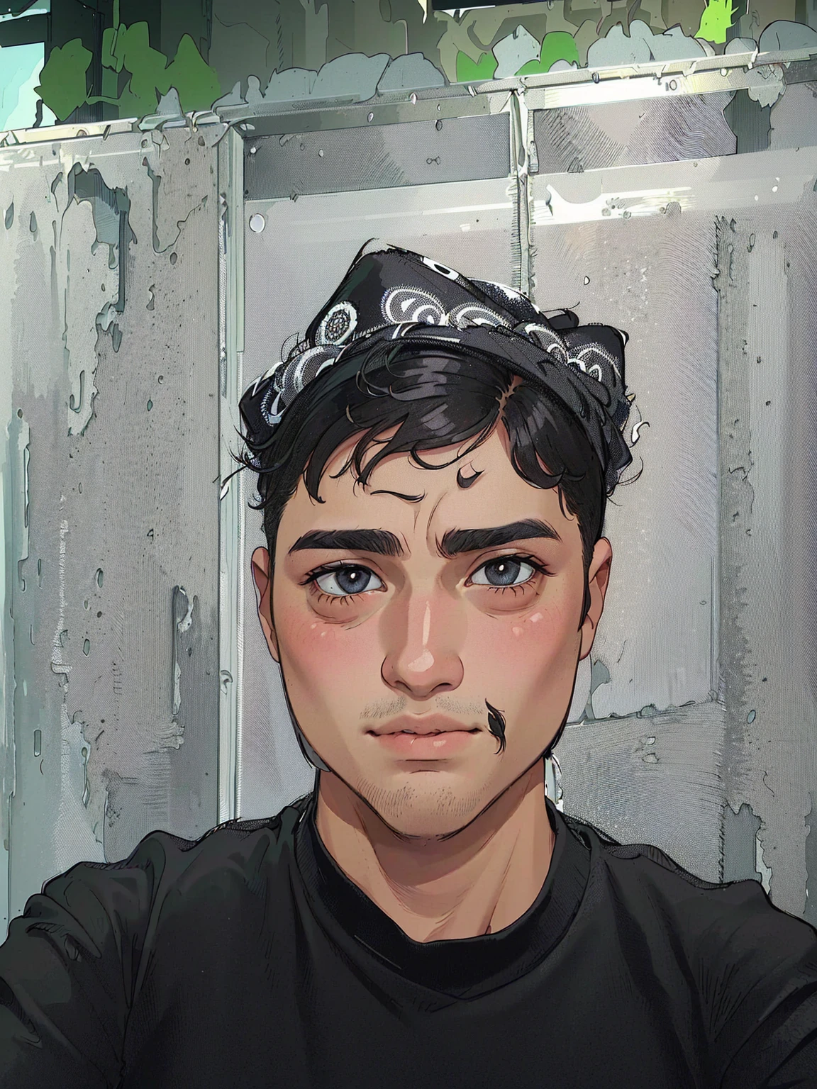 There is a man wearing a hat,Wearing a black shirt, 8k selfie photo, Khizr Salem, About 19 years old, Wearing a strange hat, ash thorp Khizr Salem, 27 years old, Wearing a rap hat, scarf, 28 years old, 29 years old, 23 years old