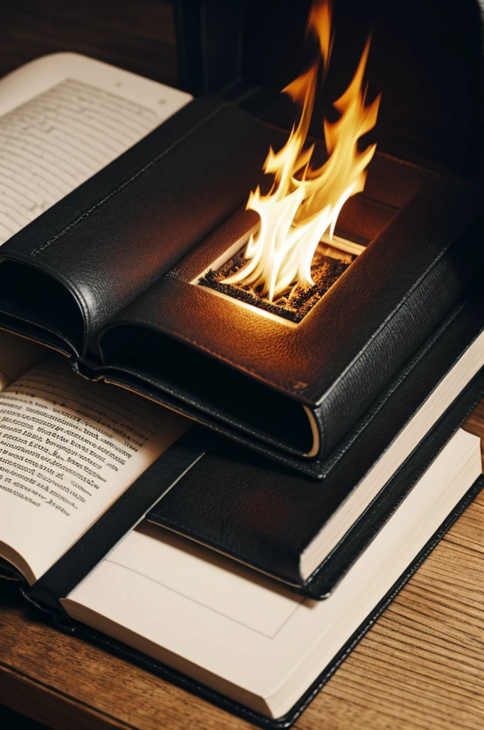 Black fire under an open black book