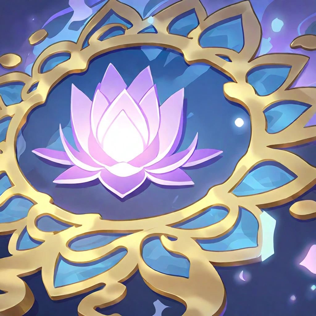 Magic lotus (Enchanted Lotus), element logo, element logo Enchanted Lotus, white color, purple color, gold color, blue color